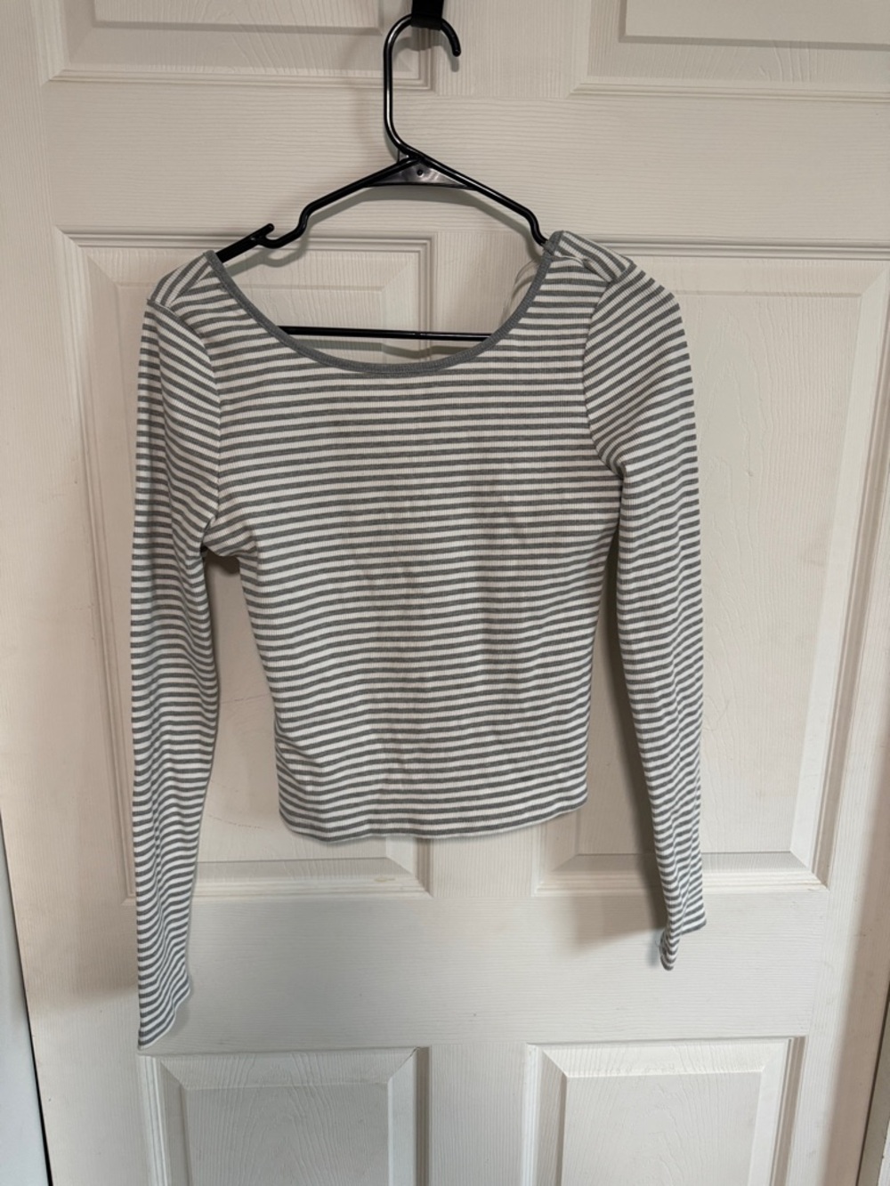 HYFVE Gray and White Striped Long-Sleeve Scoop Neck Top